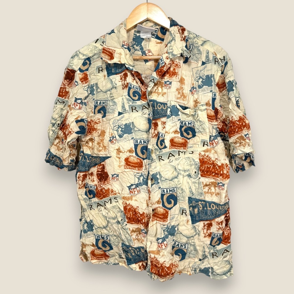 St. Louis Rams Hawaiian Shirt Men Small Yellow Red Football Button NFL Originals